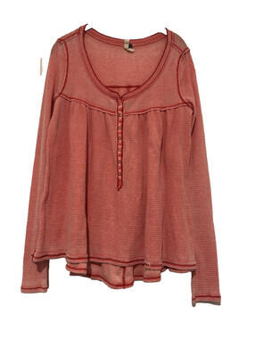 Lucky brand oversized S‎ orange waffle knit long sleeve boho peasant shirt#3024